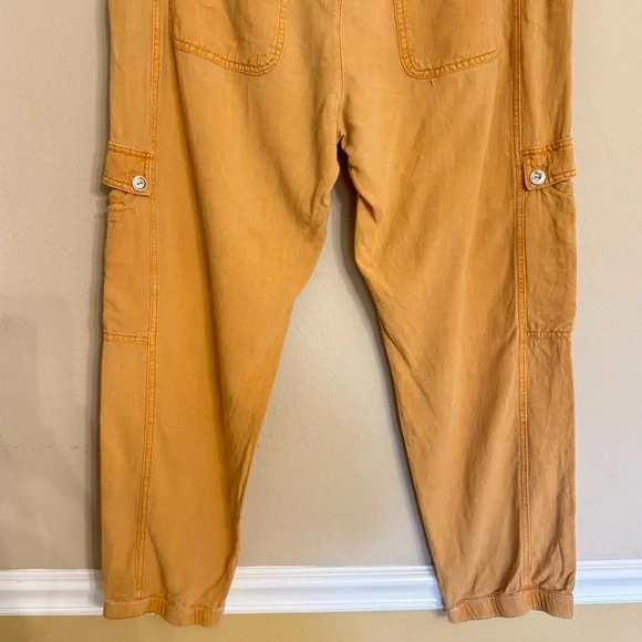 by Anthropologie Linen Utility Cargo Pants Size 14 Pockets Mustard Yellow - Picture 8 of 13